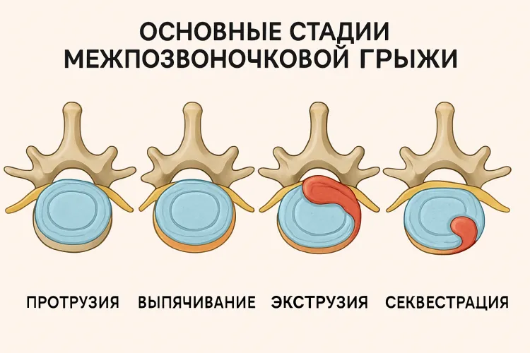 Основные стадии межпозвонковой грыжи